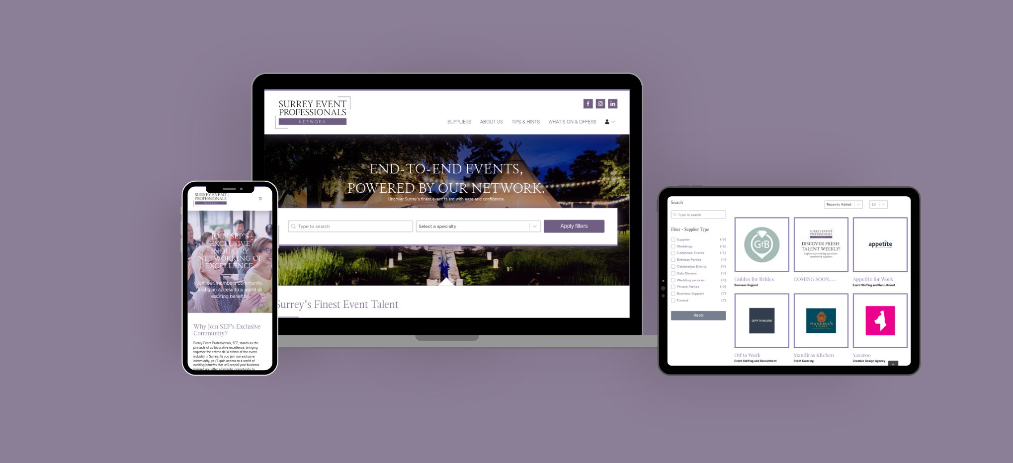 Surrey Event Professionals Case study Website design build