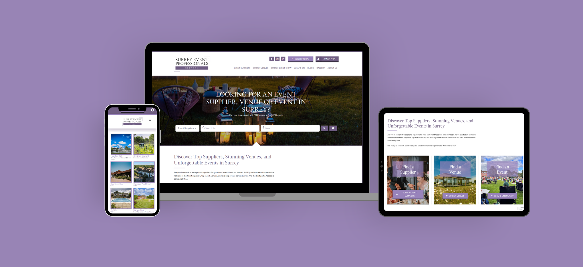 Surrey Event Professionals Case study Website design build