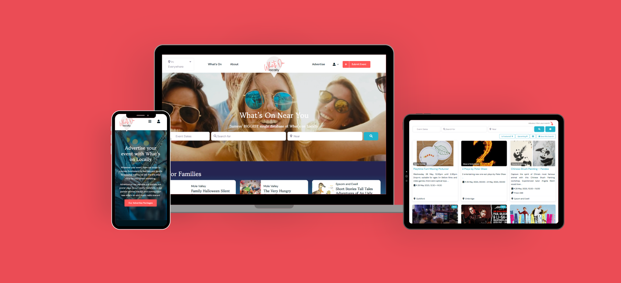 What's on Locally Feature Image, Desktop, Mobile and Tablet view