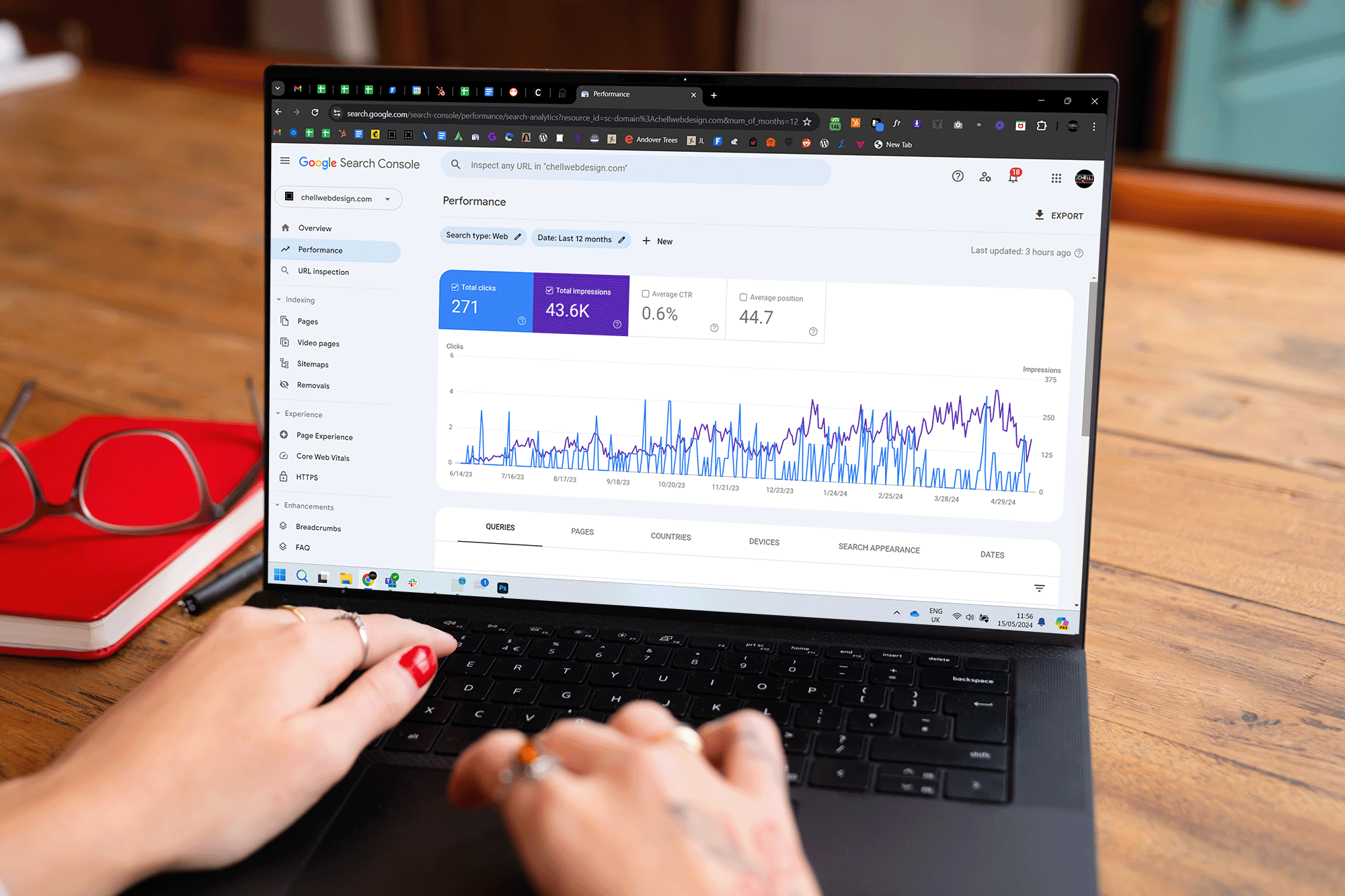 Sasha Mitchell Chell Web & Design laptop working website design graphics maintenance SEO agency bespoke web graph stats google search console get found online
